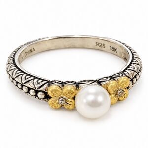 Barbara Bixby Sterling Silver 18K Gold Pearl Ring Size 9 4.9g Designer
